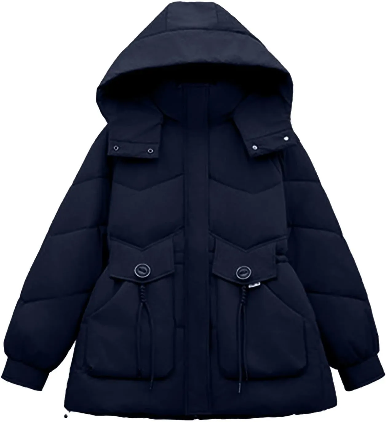 Winter Jackets for Women Full-Zip Windproof Down Coats Fashion Puffer Jackets Warm Thicken Hooded Quilted Outerwear