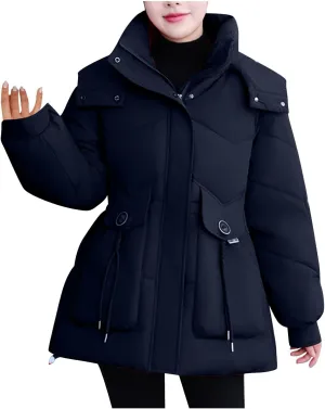 Winter Jackets for Women Full-Zip Windproof Down Coats Fashion Puffer Jackets Warm Thicken Hooded Quilted Outerwear