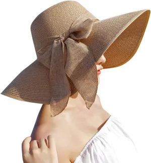 Women Big Brim Straw Hat Sun Floppy Wide Brim Hats New Bowknot Breathable Vintage Fashion Folding Beach caps Gym Clothing