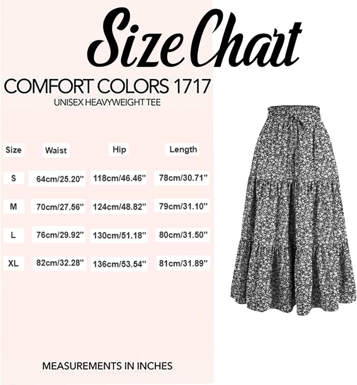 Women Boho Floral Summer Maxi Skirt Elastic High Waist Tiered Pleated Flowy Long Casual Beach Skirt