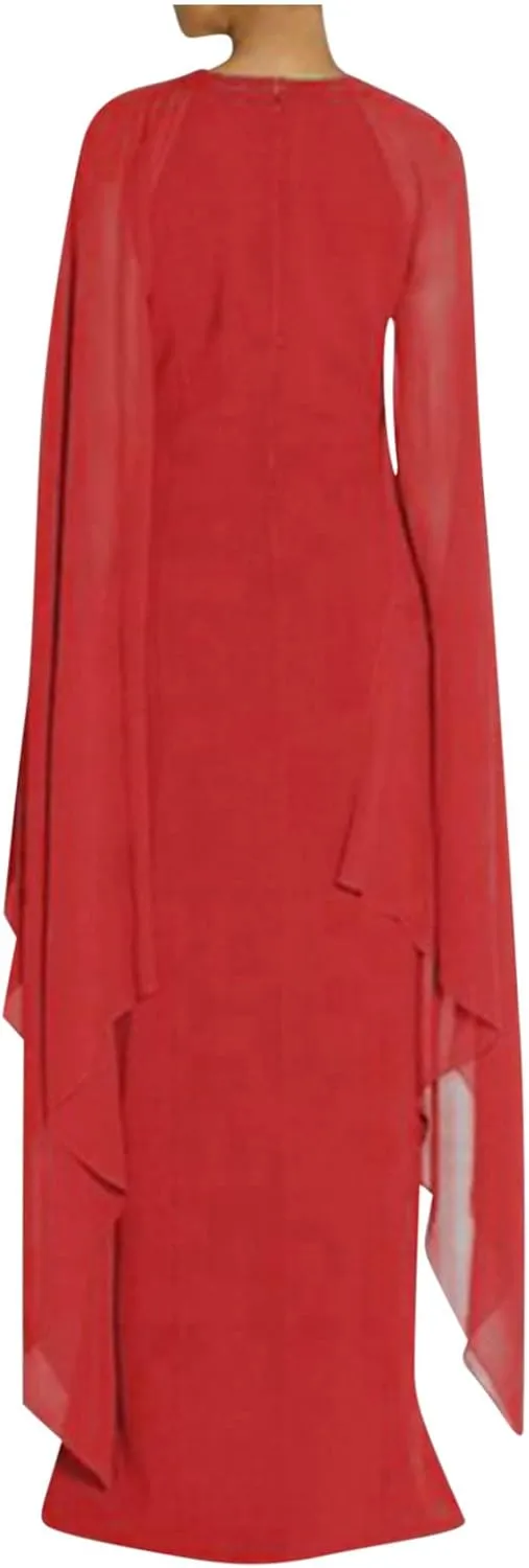 Women Elegant High Split Flare Sleeve Formal Evening Gown Maxi Dress 2025 Trendy Sexy Cocktail Party Flowy Long Dress