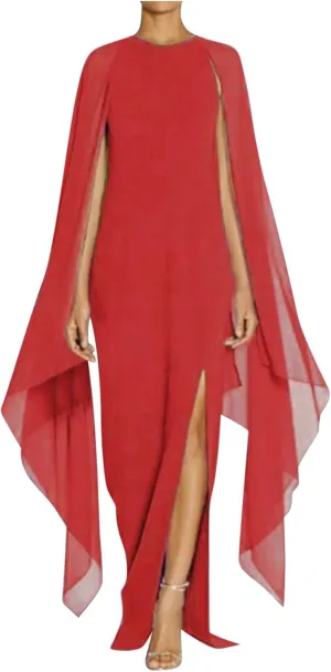 Women Elegant High Split Flare Sleeve Formal Evening Gown Maxi Dress 2025 Trendy Sexy Cocktail Party Flowy Long Dress