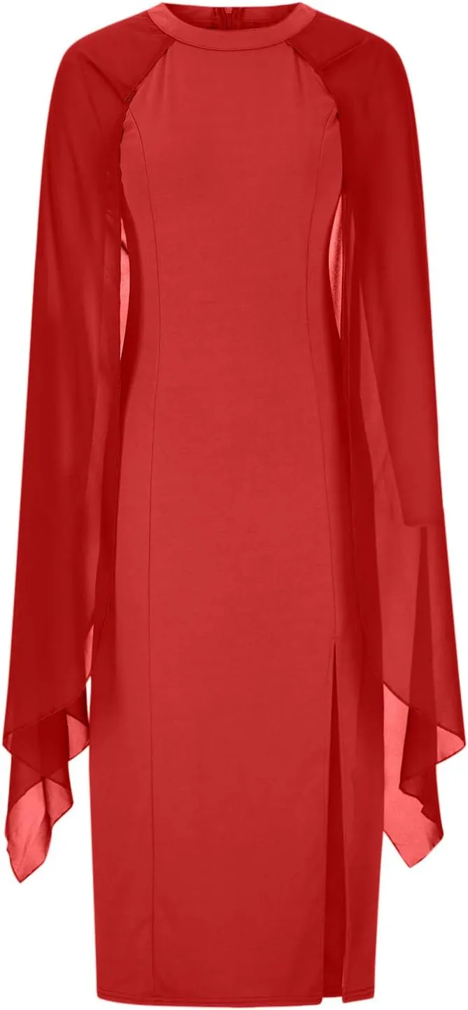 Women Elegant High Split Flare Sleeve Formal Evening Gown Maxi Dress 2025 Trendy Sexy Cocktail Party Flowy Long Dress