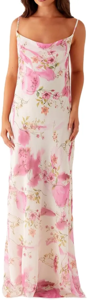 Women Flower Print Maxi Dress Spaghetti Strap Floral Slip Dress Y2k Backless Slim Fit Long Bodycon Dresses