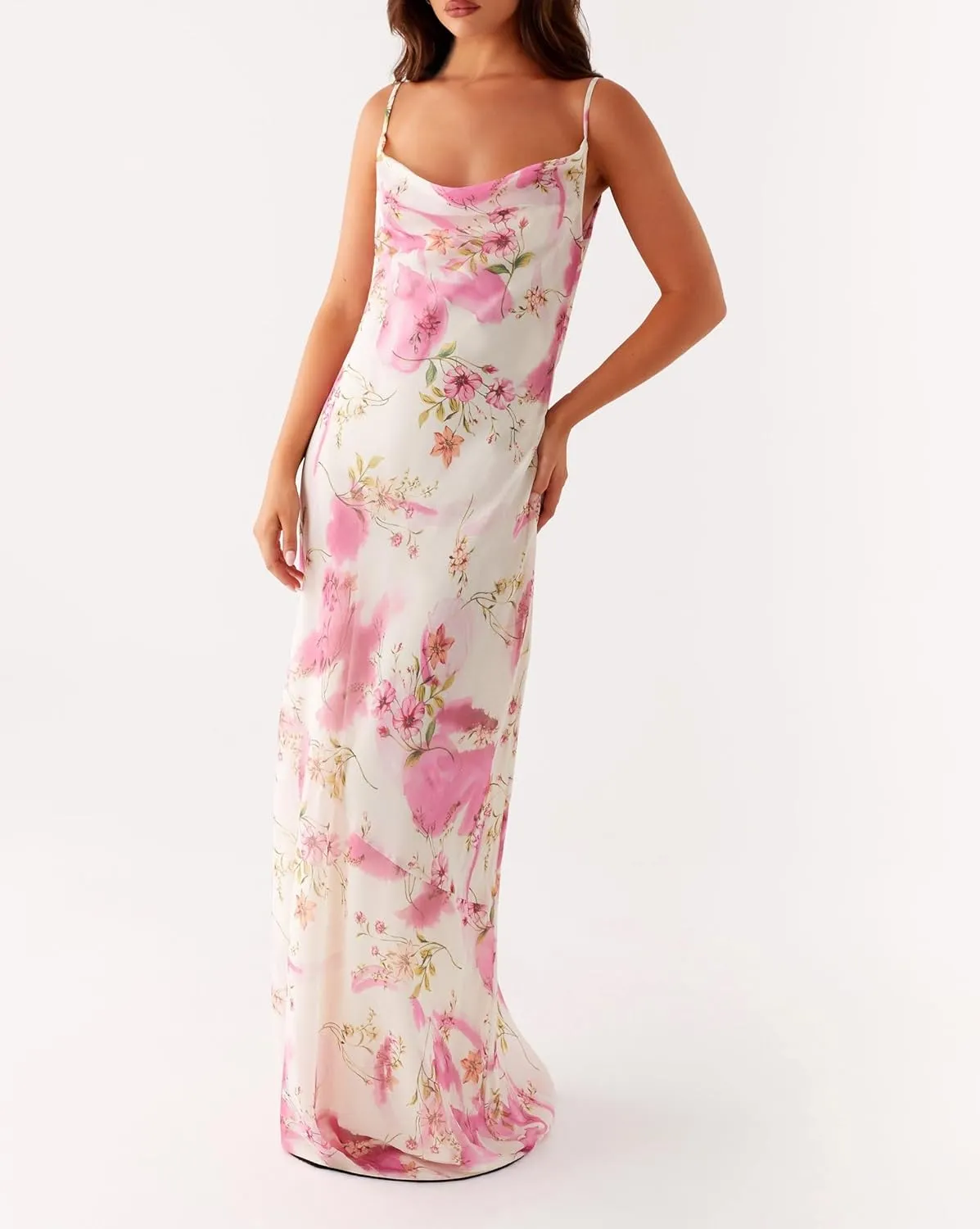 Women Flower Print Maxi Dress Spaghetti Strap Floral Slip Dress Y2k Backless Slim Fit Long Bodycon Dresses