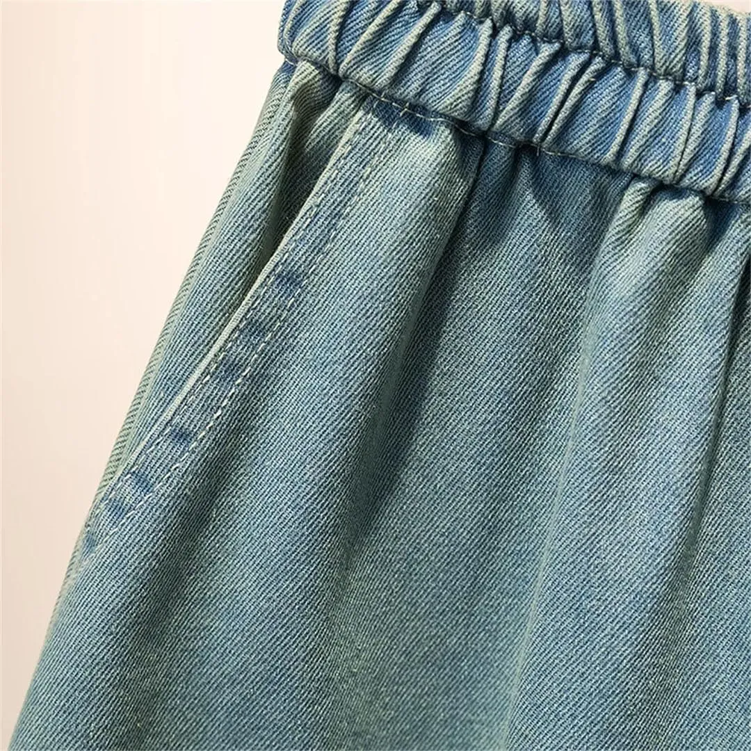 Women Lace Patckwork Office Denim Skirts High Waist Strench Slim Loose Skirts
