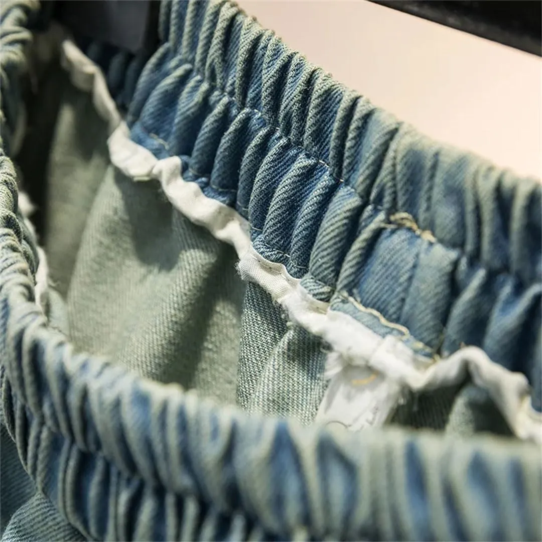 Women Lace Patckwork Office Denim Skirts High Waist Strench Slim Loose Skirts