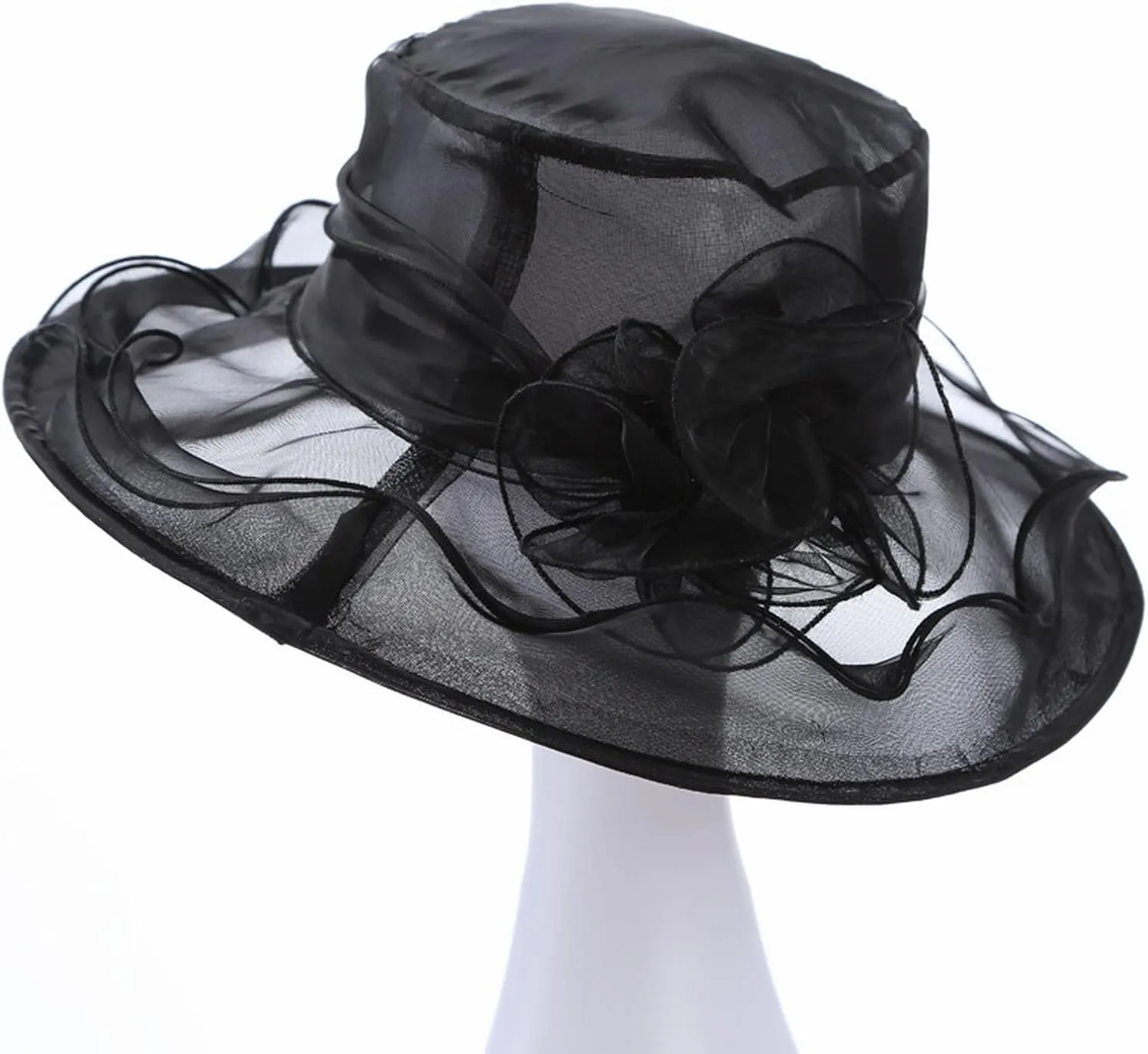 Women Lace Solid Retro Church Hats Wedding Tea Fascinator Hat Bridal Short Brim Roll up Sun Hat Sunshade Hat Fedora