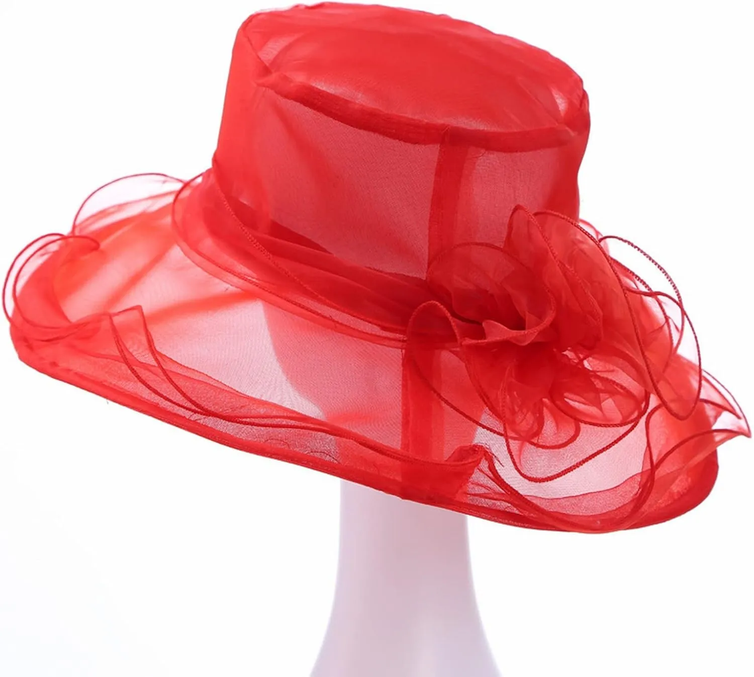 Women Lace Solid Retro Church Hats Wedding Tea Fascinator Hat Bridal Short Brim Roll up Sun Hat Sunshade Hat Fedora