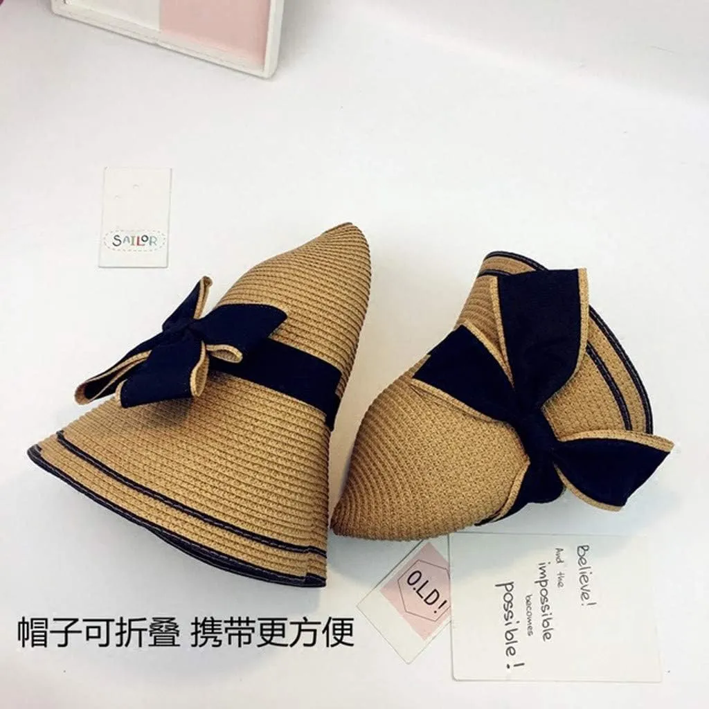 Women Ladies Floppy Beach Sun Foldable Cap New Summer Wide Brim Straw Hat Bucket Cap for Beach Fishing Hiking