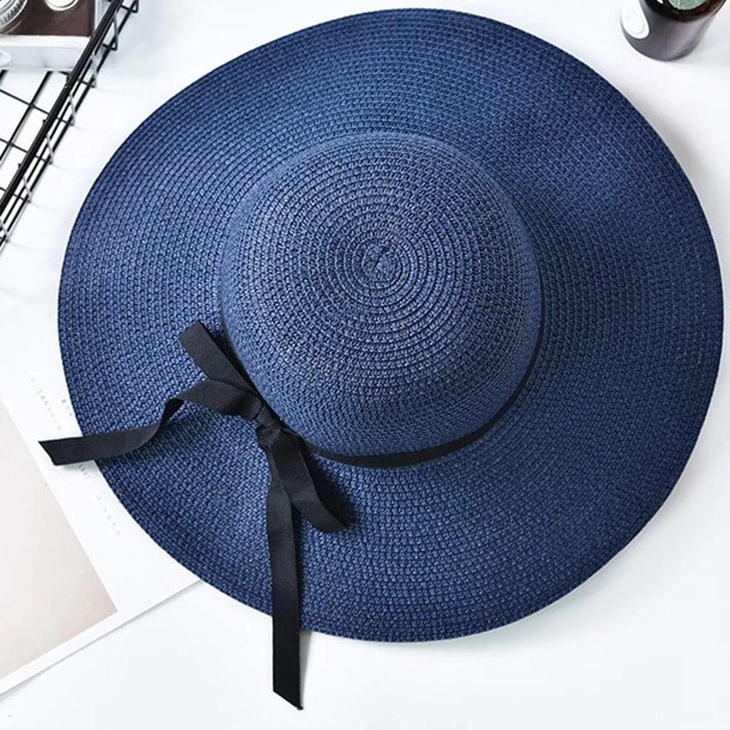 Women Ladies Floppy Beach Sun Foldable Cap New Summer Wide Brim Straw Hat Bucket Cap for Beach Fishing Hiking