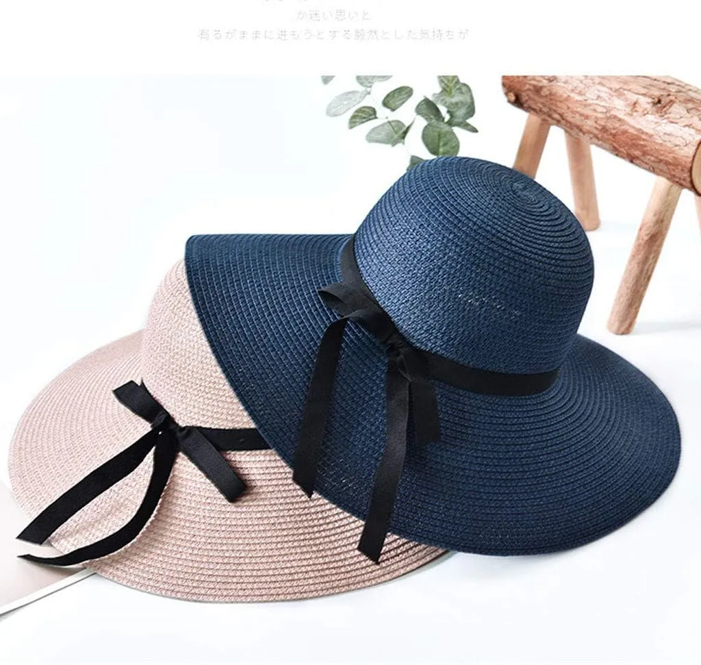 Women Ladies Floppy Beach Sun Foldable Cap New Summer Wide Brim Straw Hat Bucket Cap for Beach Fishing Hiking