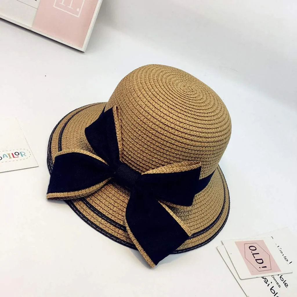 Women Ladies Floppy Beach Sun Foldable Cap New Summer Wide Brim Straw Hat Bucket Cap for Beach Fishing Hiking