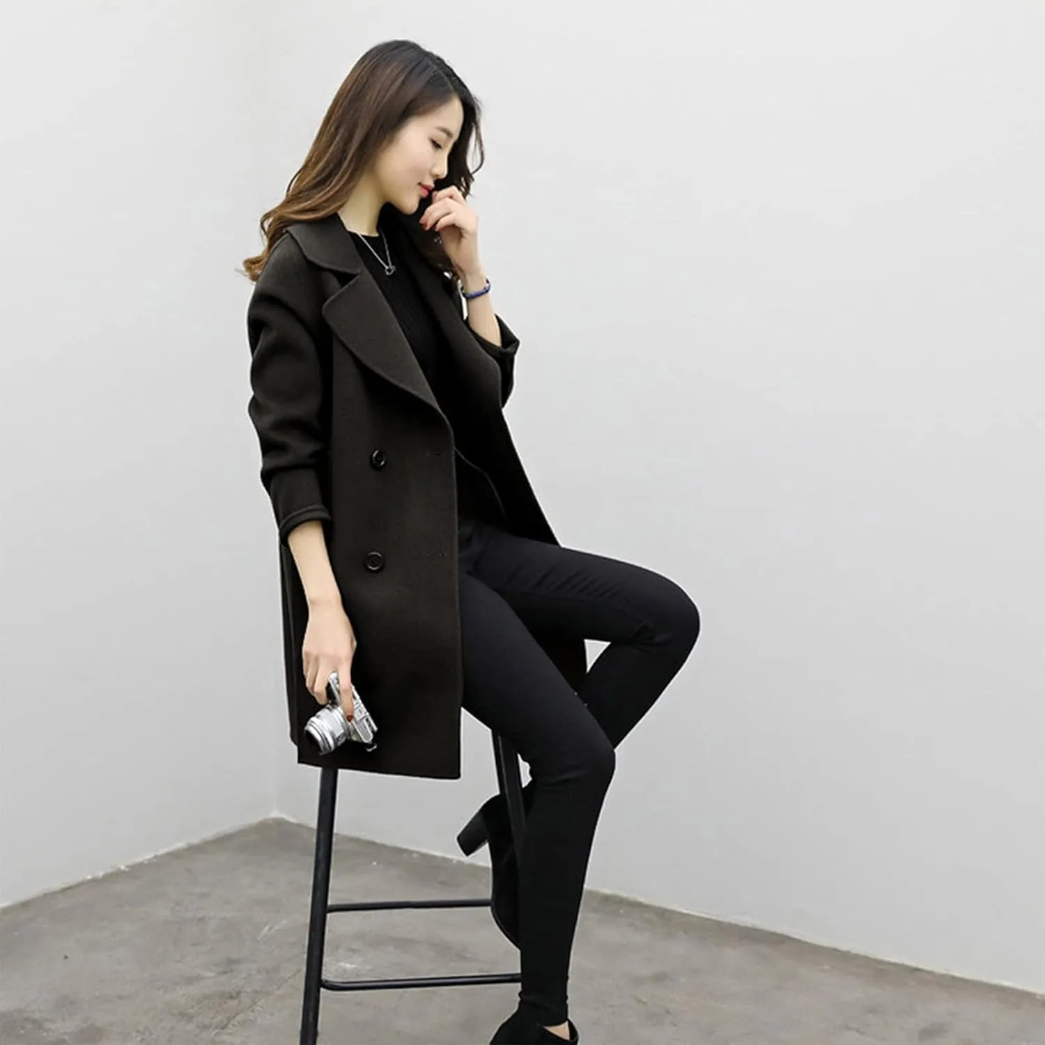 Women Lapel Double Breasted Long Trench Coat Lapel Collar Cardigan Outerwear Charming Fashion Warm Thick Peacoat Jacket