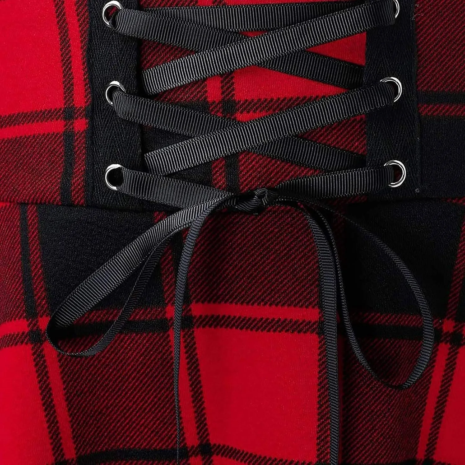 Women Plaid Mini Skirts A Line Pleated Skirts Lace Up Casual Skirts High Waist Skater Skirts Vintage Casual Skirts