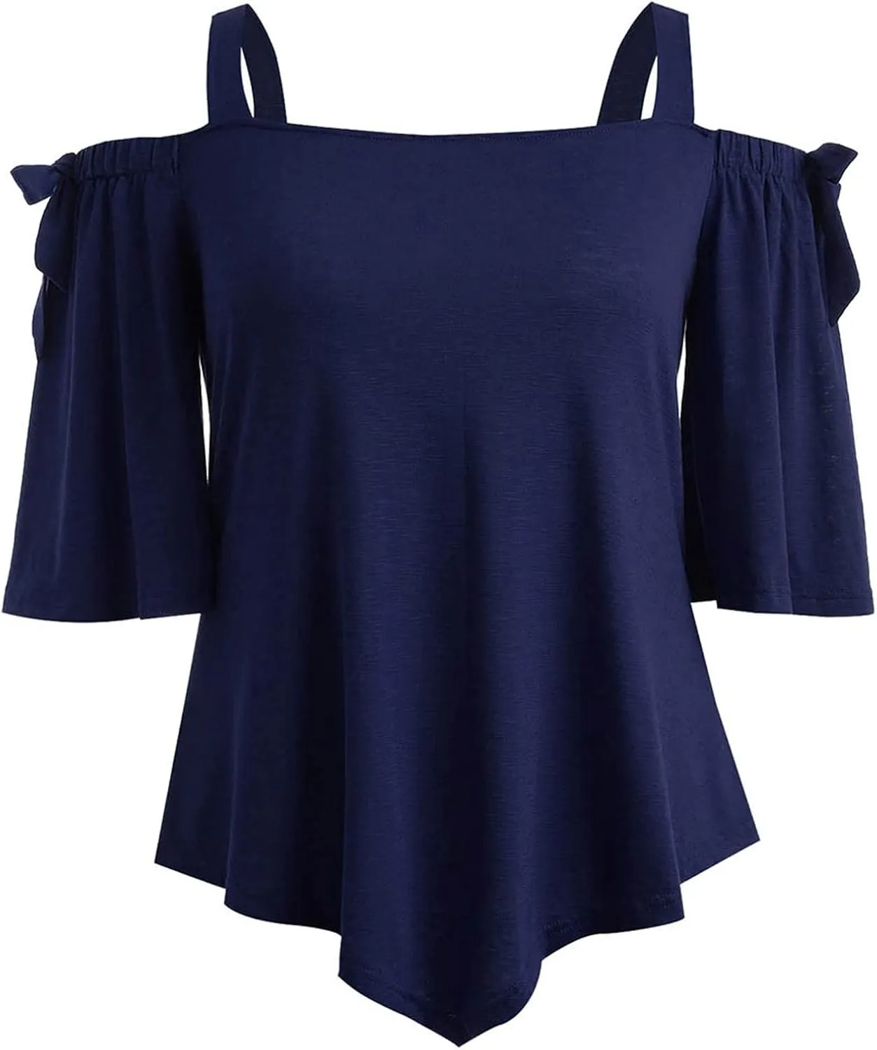 Women Plus Size Tops Cold Shoulder Short Sleeve Batwing Top Elegant Asymmetrical Hem Blouse Solid Loose Tunic Shirts