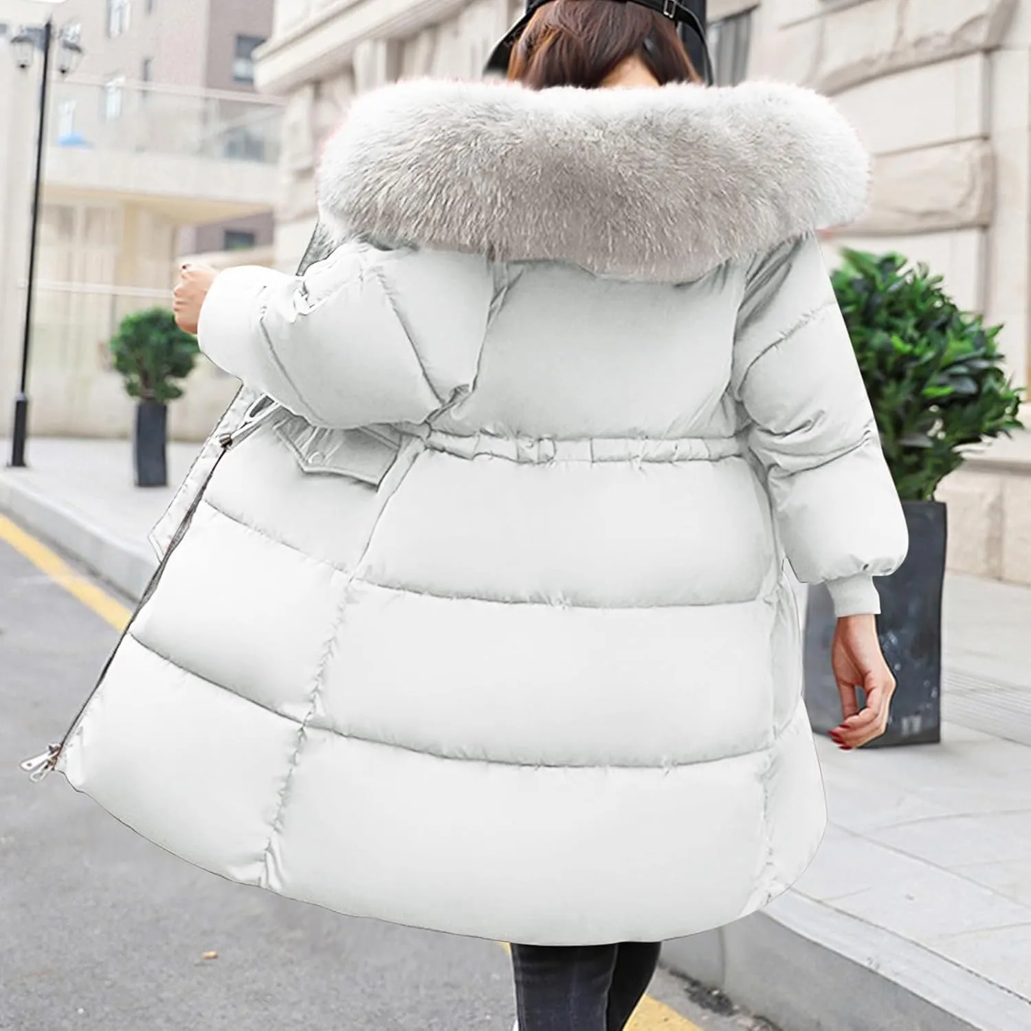 Women Quilted Jackets Thicken Winter Coats with Faux Fur Hood Lightweight Puffer Jackets Warm Outerwear Baggy Down Coat
