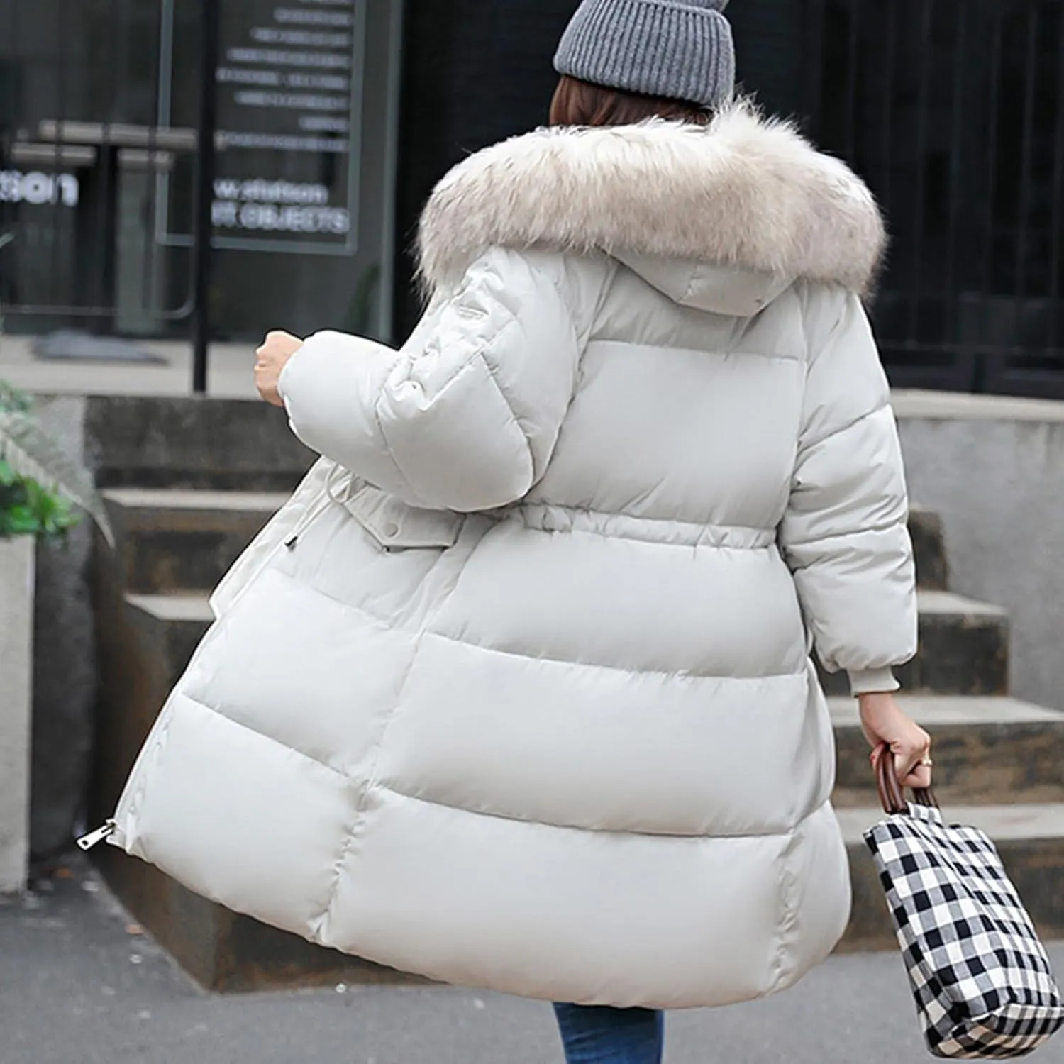 Women Quilted Jackets Thicken Winter Coats with Faux Fur Hood Lightweight Puffer Jackets Warm Outerwear Baggy Down Coat