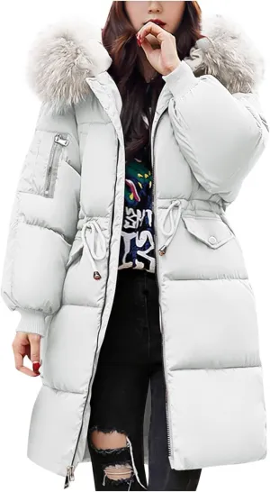 Women Quilted Jackets Thicken Winter Coats with Faux Fur Hood Lightweight Puffer Jackets Warm Outerwear Baggy Down Coat