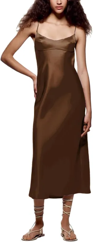 Women Slip Satin Maxi Dress Sleeveless Bodycon Long Dresses Backless Party Cocktail Dresses Summer 2023