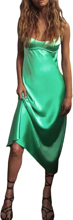 Women Slip Satin Maxi Dress Sleeveless Bodycon Long Dresses Backless Party Cocktail Dresses Summer 2023