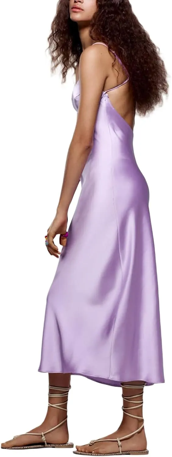 Women Slip Satin Maxi Dress Sleeveless Bodycon Long Dresses Backless Party Cocktail Dresses Summer 2023