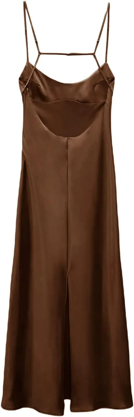 Women Slip Satin Maxi Dress Sleeveless Bodycon Long Dresses Backless Party Cocktail Dresses Summer 2023