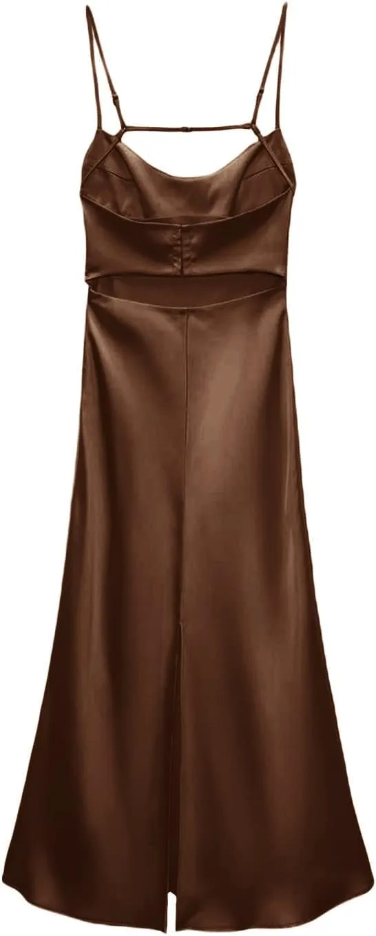 Women Slip Satin Maxi Dress Sleeveless Bodycon Long Dresses Backless Party Cocktail Dresses Summer 2023
