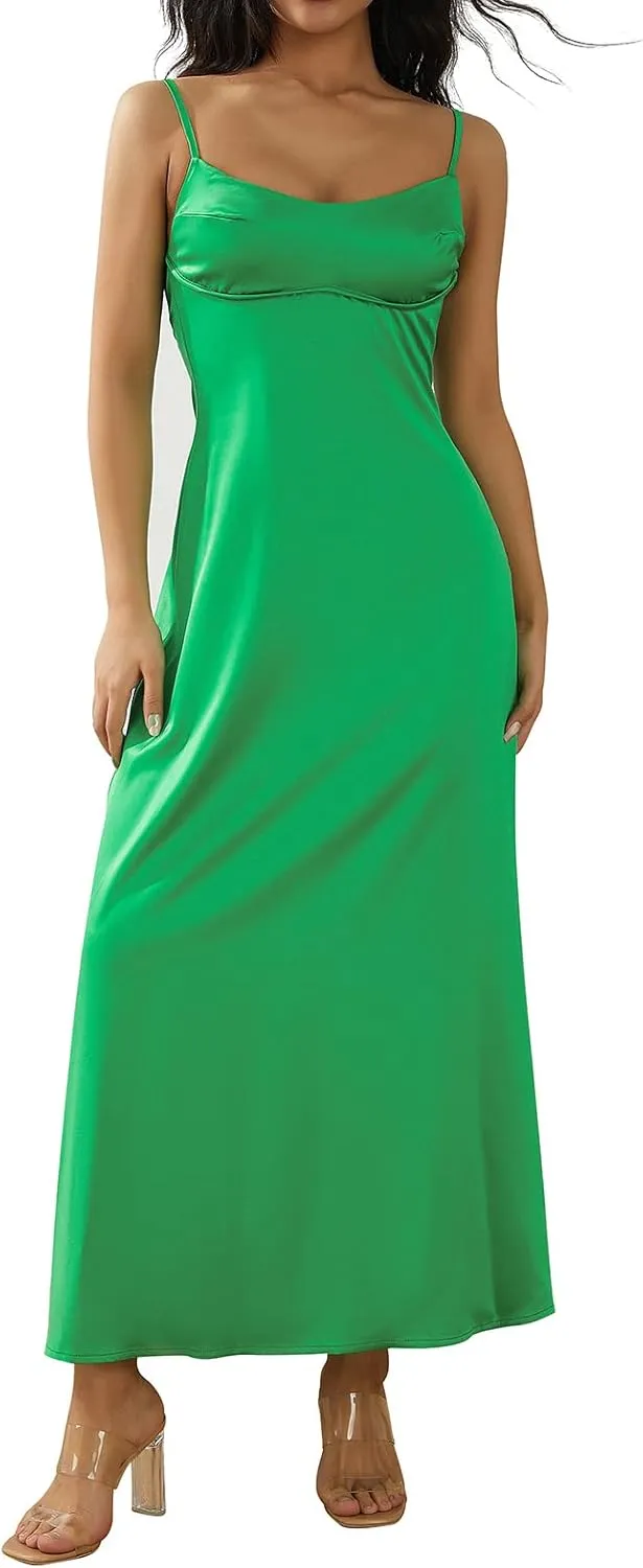 Women Slip Satin Maxi Dress Sleeveless Bodycon Long Dresses Backless Party Cocktail Dresses Summer 2023