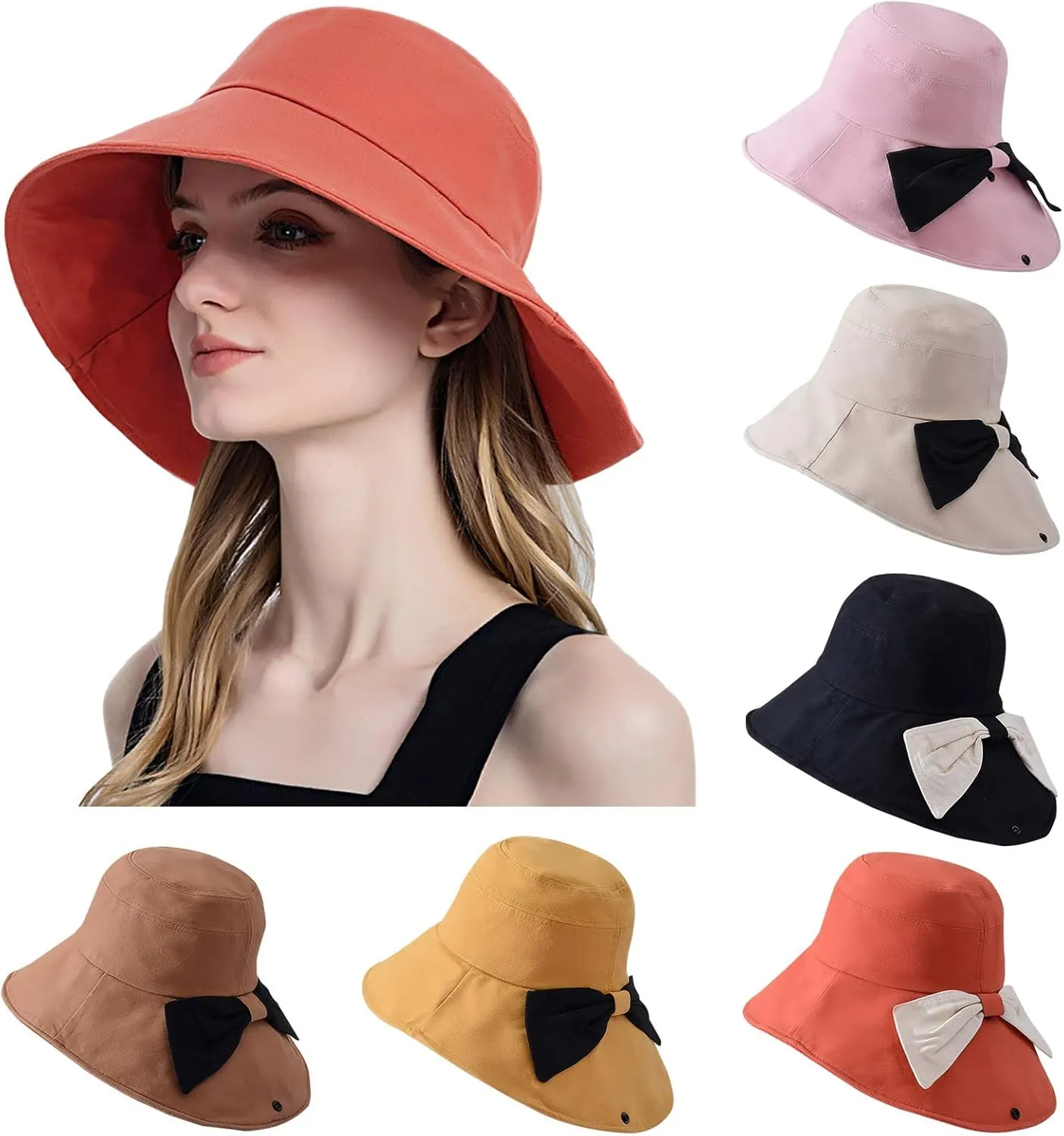 Women Trendy Sun Bucket Hat Cotton Hats Teens Girls Wide Brim Floppy Summer Beach Caps Cute Fedora Hat UV Protection