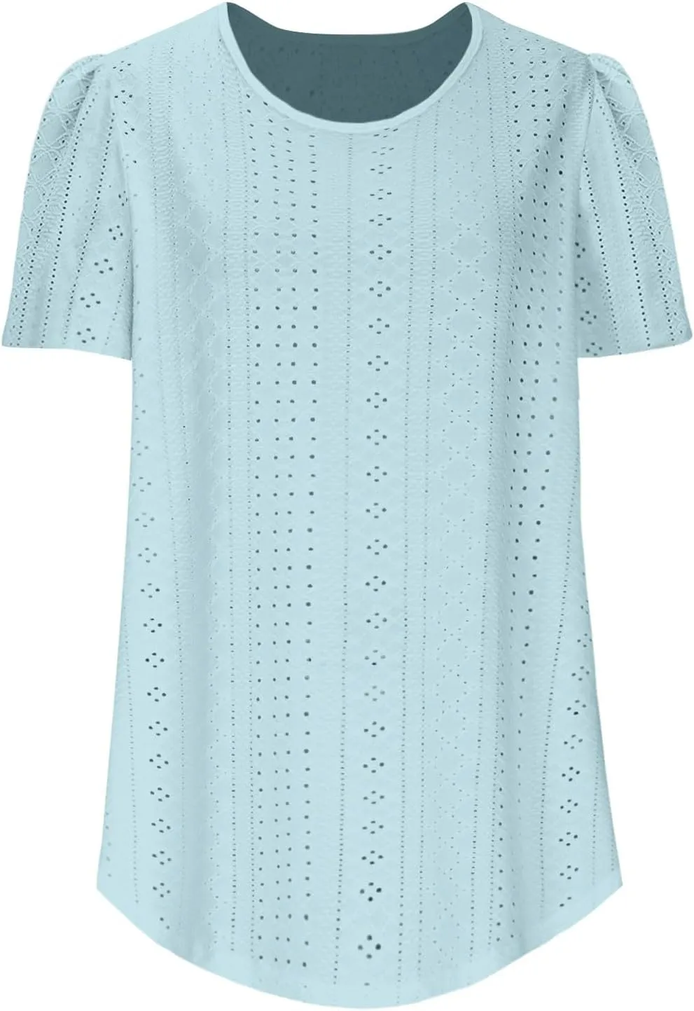 Women Tshirts Short Puff Sleeve Fish Net Crew Neck Tops Thin Breathable Loose Basic Shirt Summer Tee for Women 2025