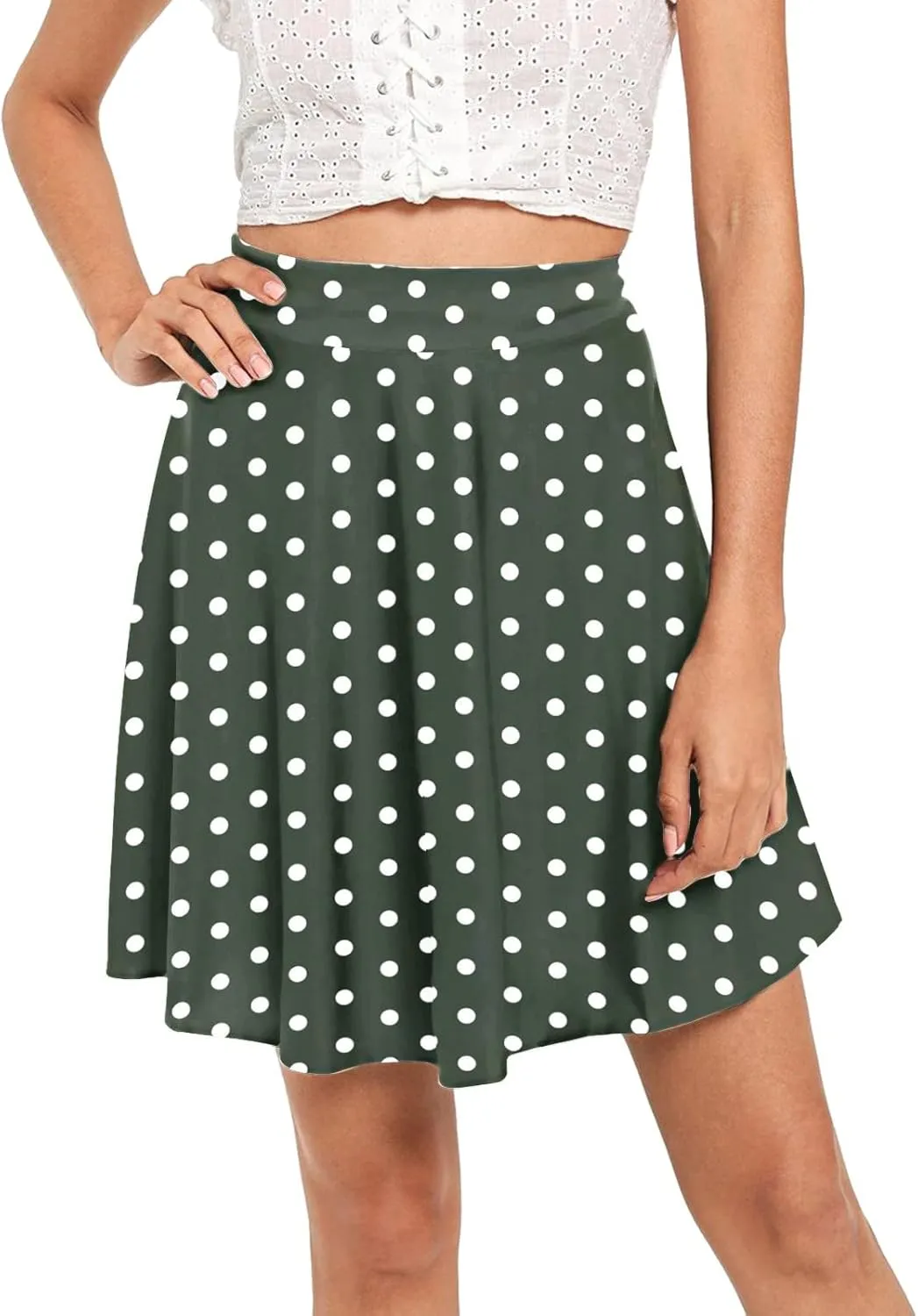 Women Vintage Polka Dot Mini Skirt Flared High Waisted A-line Pleated Skirts Summer Flowy Casual Swing Versatile Skirt