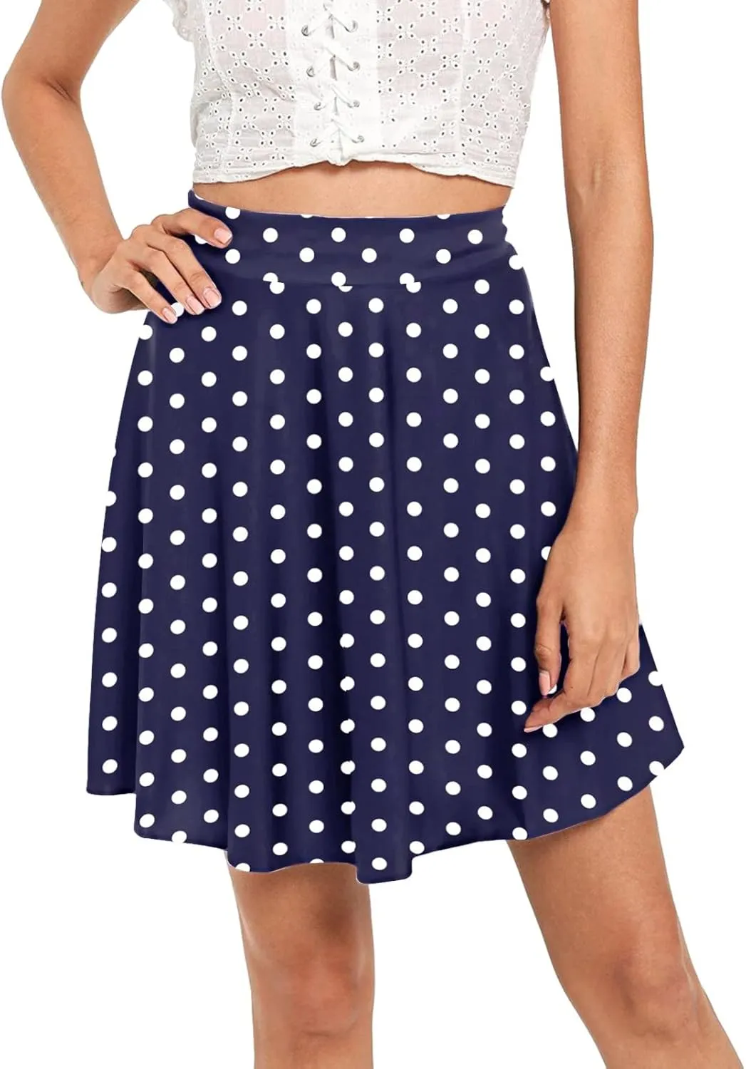 Women Vintage Polka Dot Mini Skirt Flared High Waisted A-line Pleated Skirts Summer Flowy Casual Swing Versatile Skirt