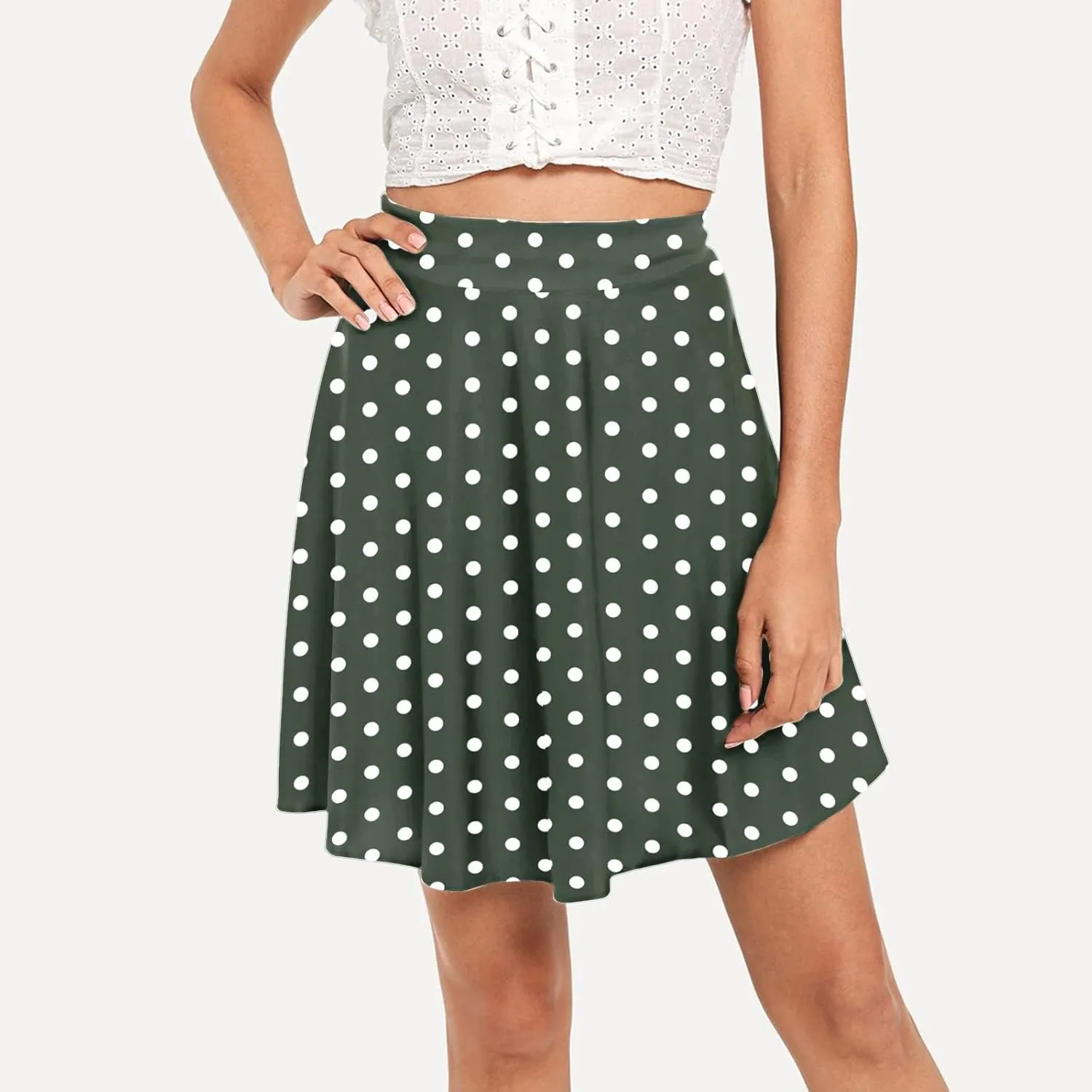 Women Vintage Polka Dot Mini Skirt Flared High Waisted A-line Pleated Skirts Summer Flowy Casual Swing Versatile Skirt