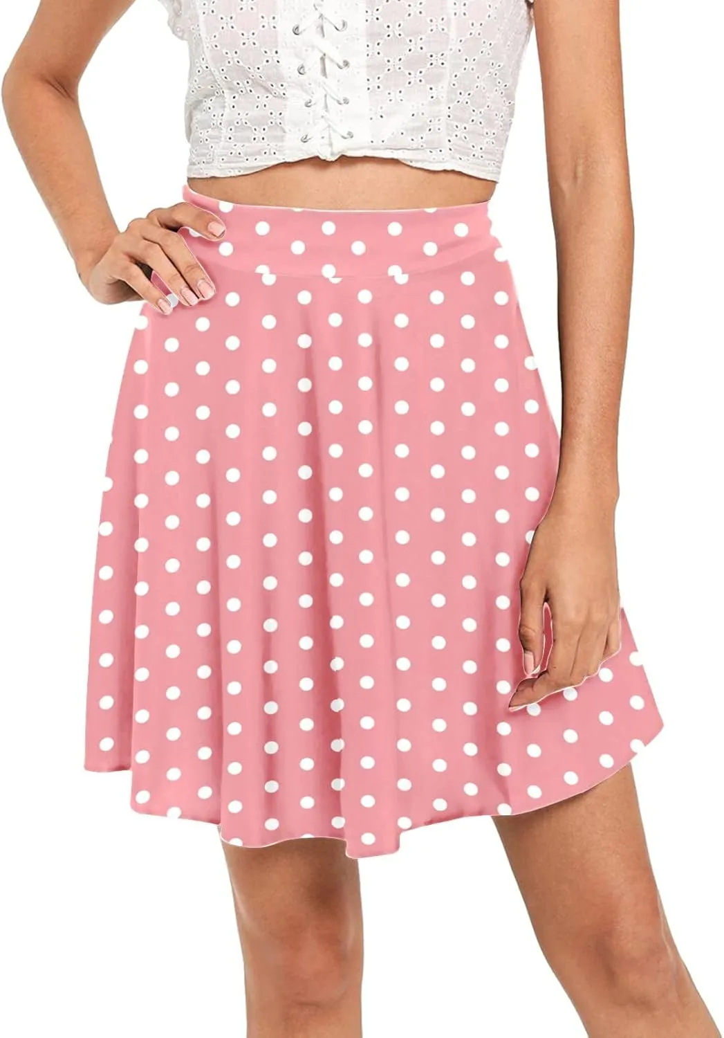 Women Vintage Polka Dot Mini Skirt Flared High Waisted A-line Pleated Skirts Summer Flowy Casual Swing Versatile Skirt