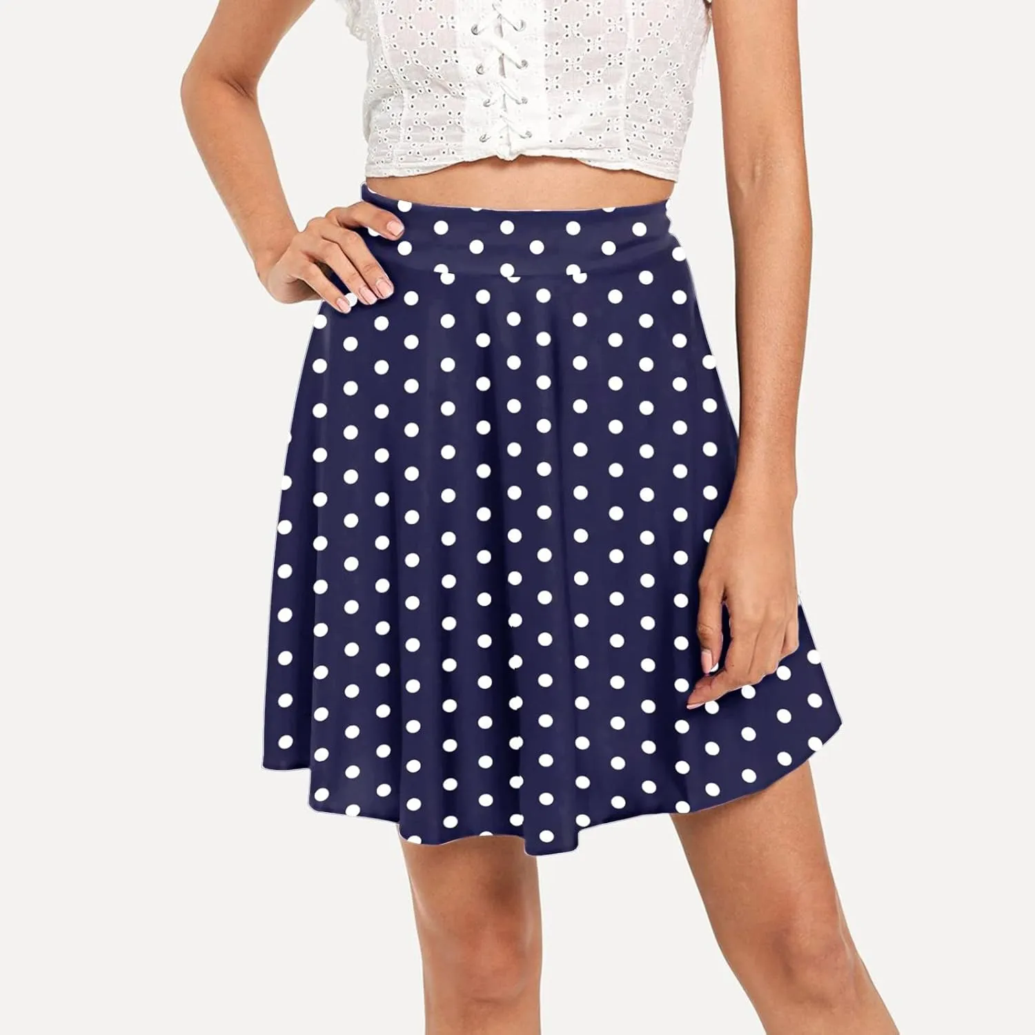 Women Vintage Polka Dot Mini Skirt Flared High Waisted A-line Pleated Skirts Summer Flowy Casual Swing Versatile Skirt