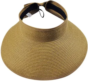 Women Visor Straw Visor Hat with Large Brim Outdoor Sport Sun Hat Sun Cap UV-Protection Summer Visor Foldable Caps