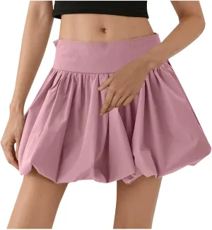 Women Y2K Bubble Skirt High Waist Ruffle Hem A Line Pleated Mini Short Skirt Cute Puffy Short Skirts Streetwear