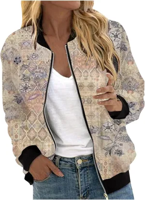Women's Bomber Jacket Casual Coat Thin Pocket Jacket Blouse Coat Baseball Top Women's Baseball Jacket Floral Fall