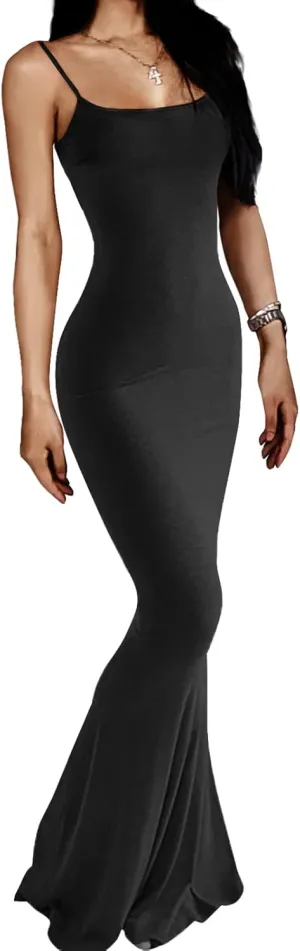 Women's Casual Lounge Slip Long Mermaid Dress Sexy Sleeveless Backless Bodycon Maxi Dresses 2023 Spring Slim Elegant