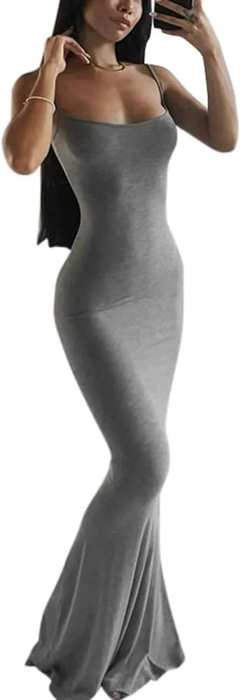 Women's Casual Lounge Slip Long Mermaid Dress Sexy Sleeveless Backless Bodycon Maxi Dresses 2023 Spring Slim Elegant
