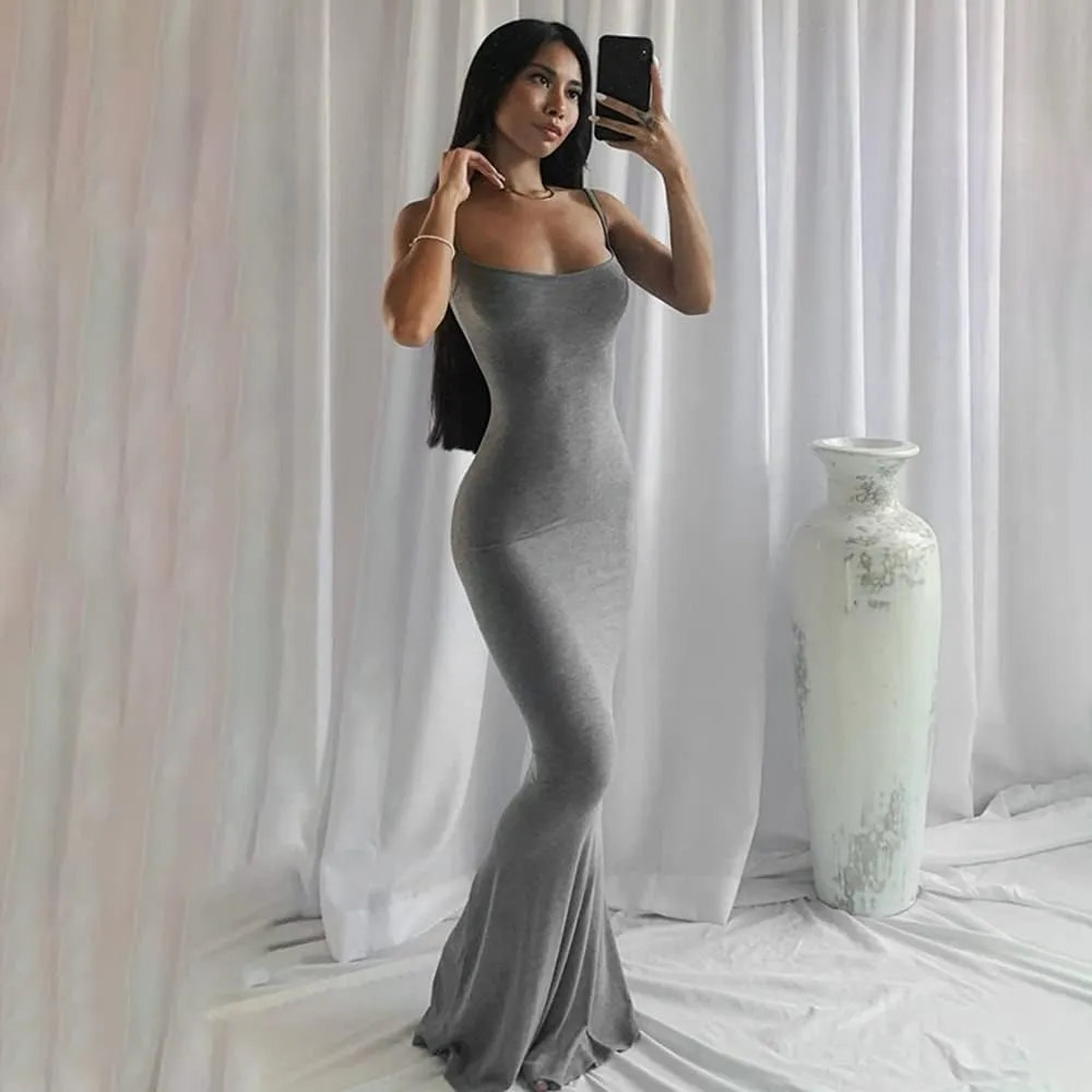 Women's Casual Lounge Slip Long Mermaid Dress Sexy Sleeveless Backless Bodycon Maxi Dresses 2023 Spring Slim Elegant