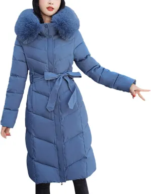 Women's Casual Zip Up Anork Jackets Thick Fleece Lined Plush Hooded Casual Faux Fur Hooded Pockets Utility Anorak Safari Coat Navy