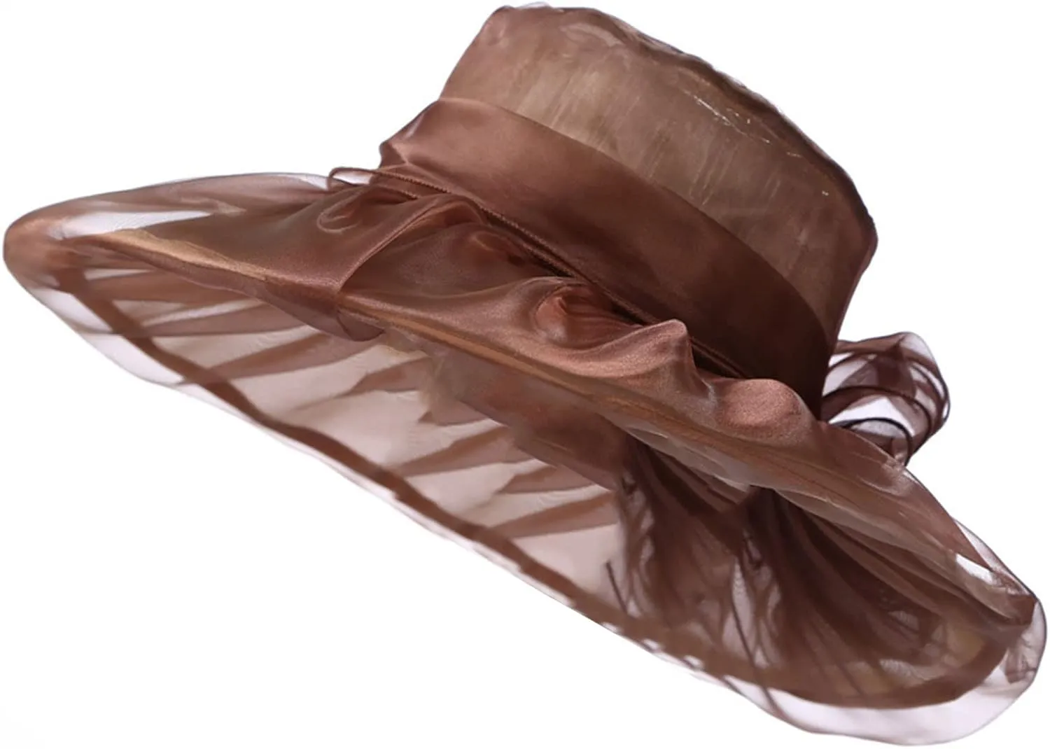 Women's Church Derby Dress Hat for Tea Party Wedding Organza Fascinator Hat with Wide Brim Sun Bucket Hat for Summer