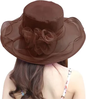 Women's Church Derby Dress Hat for Tea Party Wedding Organza Fascinator Hat with Wide Brim Sun Bucket Hat for Summer