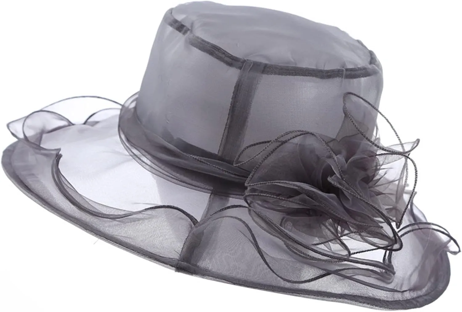 Women's Church Derby Dress Hat for Tea Party Wedding Organza Fascinator Hat with Wide Brim Sun Bucket Hat for Summer
