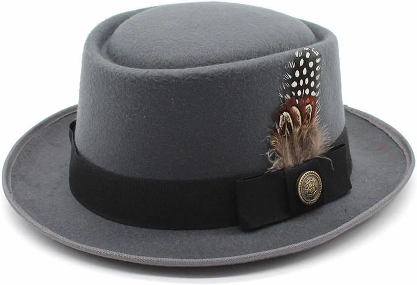 Womens Classic Flat Top British Style Fedora Hats Wide Brim Felt Boater Church Derby Hat Pork Pie Jazz Hats with Belt