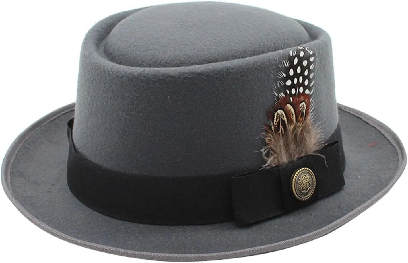 Womens Classic Flat Top British Style Fedora Hats Wide Brim Felt Boater Church Derby Hat Pork Pie Jazz Hats with Belt