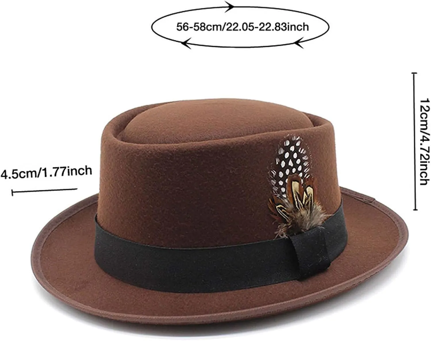 Womens Classic Flat Top British Style Fedora Hats Wide Brim Felt Boater Church Derby Hat Pork Pie Jazz Hats with Belt