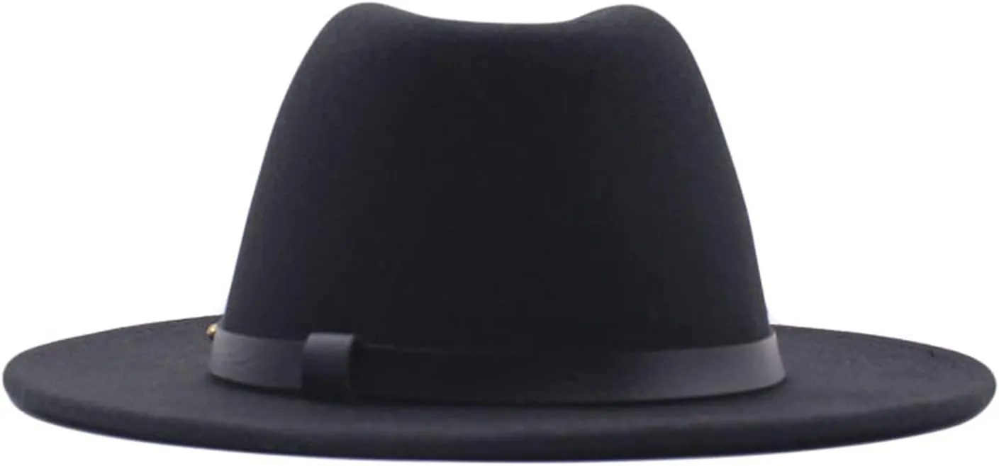 Womens Classic Wide Floppy Panama Hat Belt Buckle Wool Fedora Hat Wide Brim Outdoor UV Protection Hat Travel Sun Hats